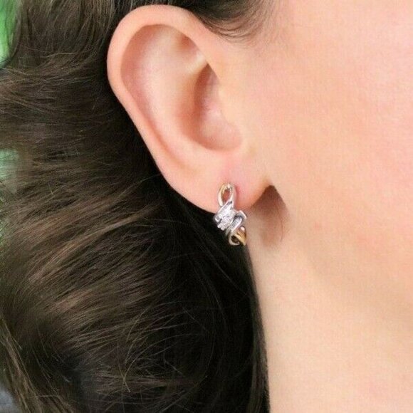 10k Yellow Gold Diamond Earrings J Hoop Earrings .25 tcw hoops - Picture 2 of 9